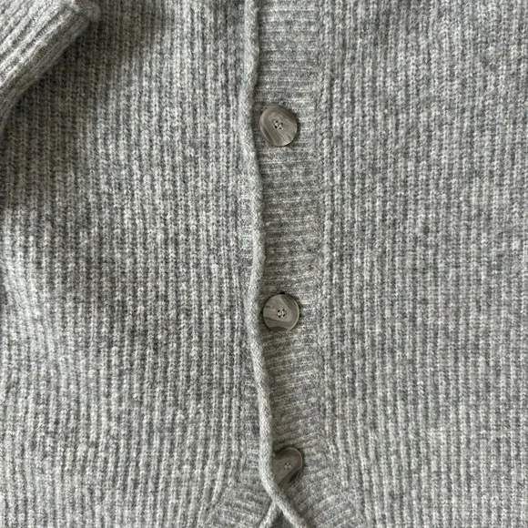 Theory Grey Ribbed V-Neck Button Cardigan - Picture 3 of 3